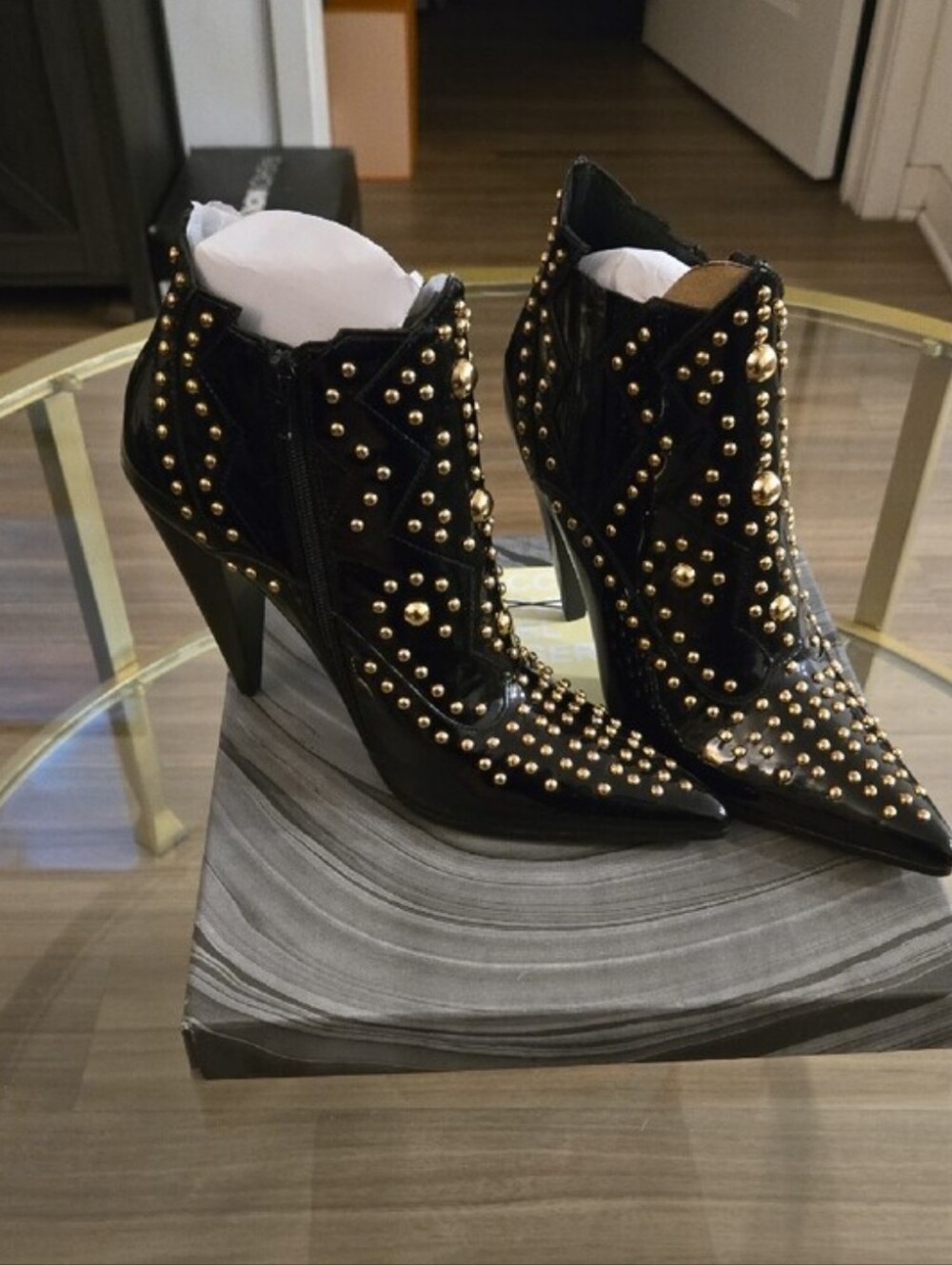 Jeffrey Campbell Nightcall Black Gold Studded Ankle Boots Size 10